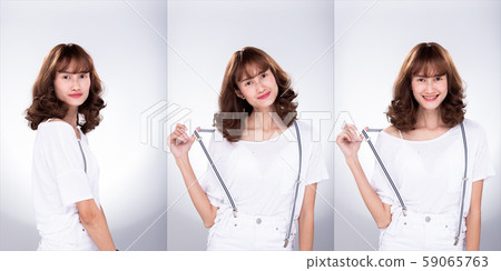 Skinny Asian Woman Wear Shirt Clips Suspenders Stock Photo - Image of  hairstyle, model: 162562068