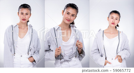 Skinny Asian Woman Wear Shirt Clips Suspenders Stock Photo - Image of  hairstyle, model: 162562068