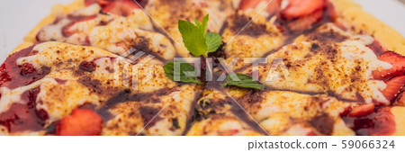 Delicious strawberry pizza on a balinese tropical nature background. Bali island, Indonesia BANNER 59066324