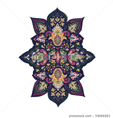 Indian colorful rug paisley ornament pattern design. Indian colorful rug paisley ornament pattern design. 59066981