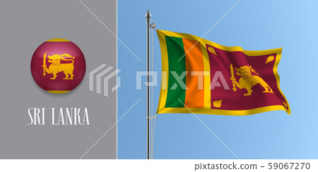 Sri Lanka waving flag on flagpole and round icon vector illustration 59067270
