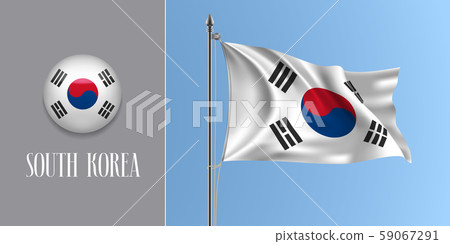 South Korea waving flag on flagpole and round icon vector illustration 59067291