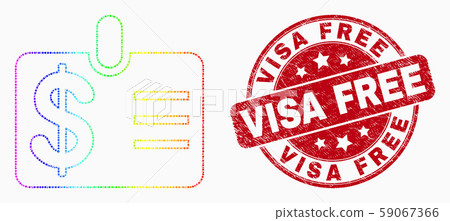 Vector Spectrum Dotted Dollar Badge Icon and Scratched Visa Free Stamp Seal 59067366