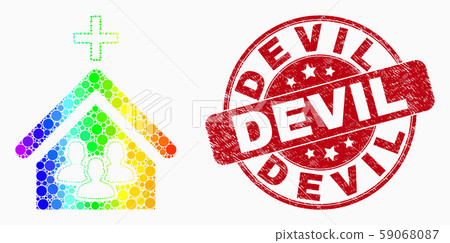Vector Spectrum Pixel Church People Icon and Distress Devil Seal Vector Spectrum Pixel Church People Icon and Distress Devil Seal 59068087