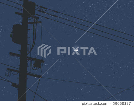 Crescent moon and telephone pole night Crescent moon and telephone pole night 59068357
