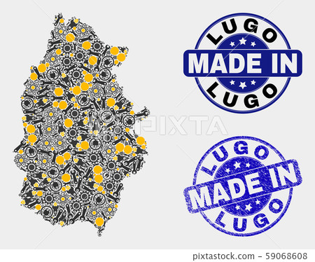 Mosaic Lugo Province Map of Technology Items and Made In Grunge Seal 59068608