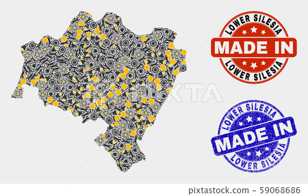 Mosaic Lower Silesia Province Map of Workshop Elements and Made In Grunge Stamp 59068686