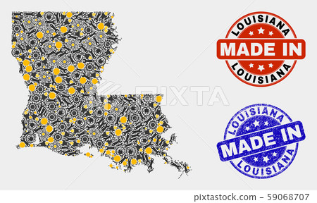Mosaic Louisiana State Map of Service Elements and Made In Grunge Seal 59068707