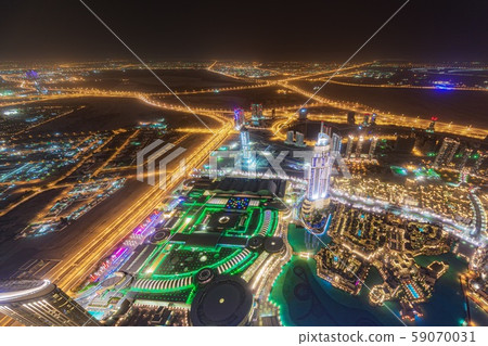 阿拉伯聯合大公國杜拜哈利法塔的夜景 阿拉伯聯合大公國杜拜哈利法塔的夜景 59070031