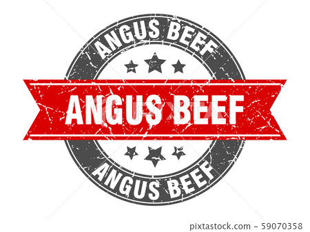 angus beef round stamp with red ribbon. angus beef - Stock Illustration ...