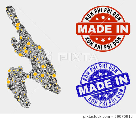Mosaic Koh Phi Don Map of Service Elements and Made In Grunge Seal 59070913