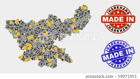 Mosaic Jharkhand State Map of Technology Items and Made In Grunge Seal 59071955