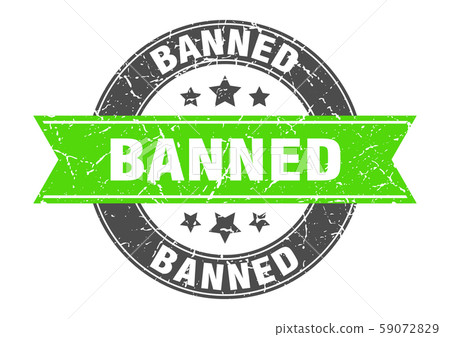 banned round stamp with green ribbon. banned 59072829