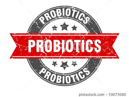 probiotics round stamp with red ribbon. probiotics probiotics round stamp with red ribbon. probiotics 59073080