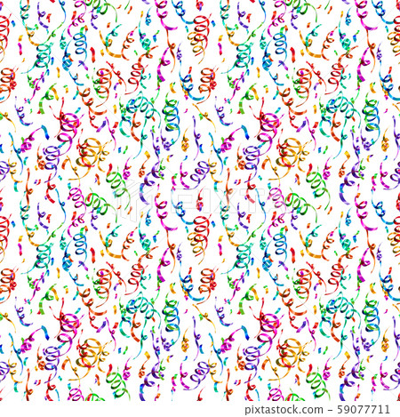 Bright colorful confetti and serpentine isolated on white background, party seamless pattern 59077711