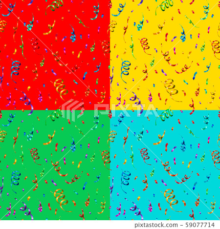 Set of bright colorful confetti and serpentine on different backgrounds, party seamless patterns Set of bright colorful confetti and serpentine on different backgrounds, party seamless patterns 59077714