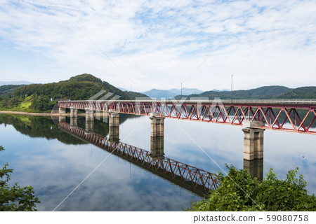 Lake Kamafusa Zao mountain range, mountain range, water surface reflection Lake Kamafusa Zao mountain range, mountain range, water surface reflection 59080758