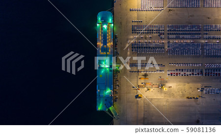 Aerial view rows of new cars at night waiting to 59081136