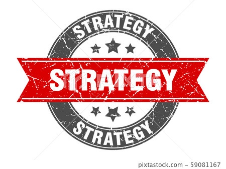 strategy round stamp with red ribbon. strategy 59081167