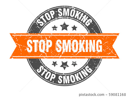 stop smoking round stamp with orange ribbon. stop 59081168