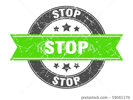 stop round stamp with green ribbon. stop 59081170