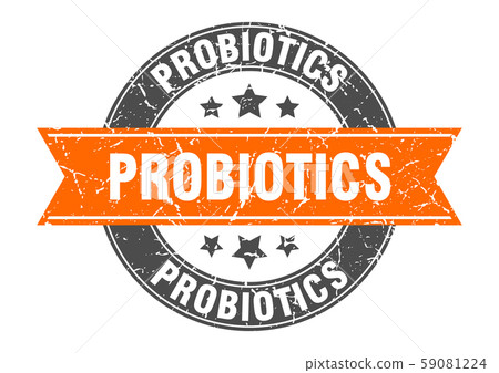 probiotics round stamp with orange ribbon. probiotics round stamp with orange ribbon. 59081224