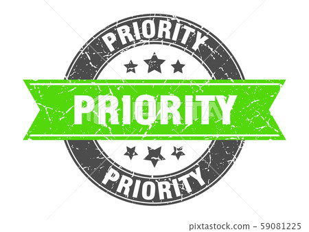 priority round stamp with green ribbon. priority 59081225