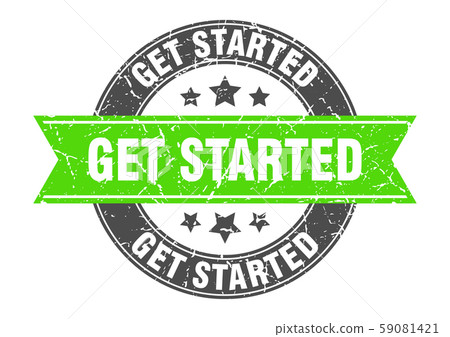 get started round stamp with green ribbon. get 59081421