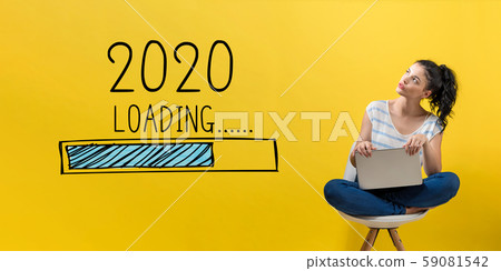 Loading new year 2020 with woman using a laptop Loading new year 2020 with woman using a laptop 59081542