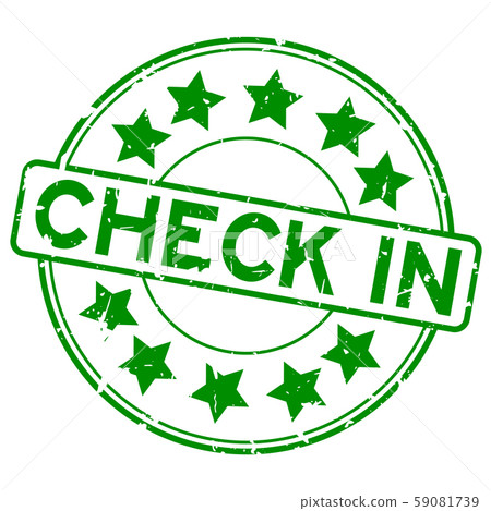 Grunge green check in word with star icon round stamp Grunge green check in word with star icon round stamp 59081739