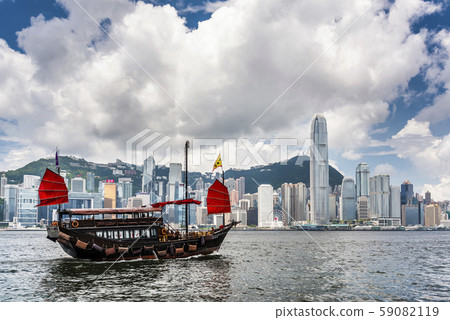 Ancient Chinese sail ship of Duk Ling in Victoria Harbour, Hong kong. 59082119
