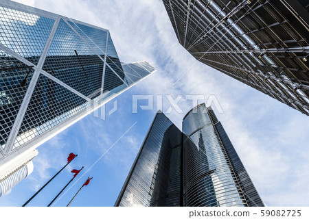 low angle view of modern office block buildings in Hong Kong. low angle view of modern office block buildings in Hong Kong. 59082725