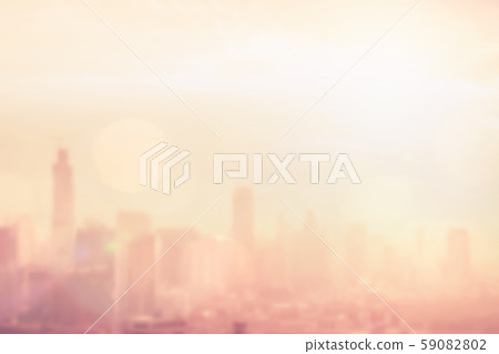 Blur background of morning light on sky with bokeh and sun flare at Bangkok city night life 59082802