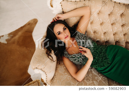 Above view of beautiful brunette woman with 59082903