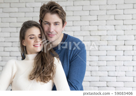 Young Caucasian couple happy celebrate with wine 59083406