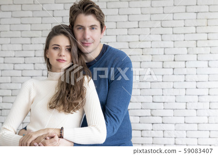 Young Caucasian couple happy celebrate with wine 59083407