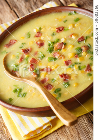 Winter soup corn chowder with bacon and green Winter soup corn chowder with bacon and green 59083566