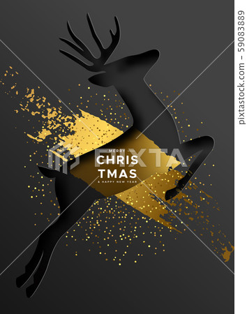 Christmas New Year card gold papercut reindeer Christmas New Year card gold papercut reindeer 59083889