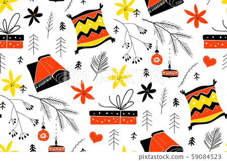 Cute Christmas pattern in Scandinavian style.Floral design. Folk collection. Can be used for winter 59084523