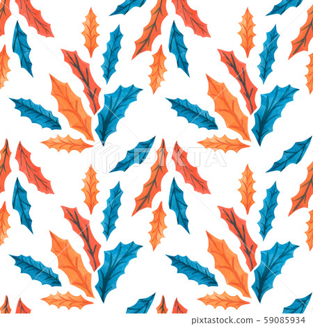 Christmas watercolor seamless patterns with holly - Stock Illustration ...