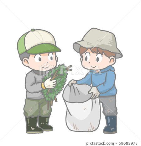 Illustration of a person handling branches and leaves 59085975