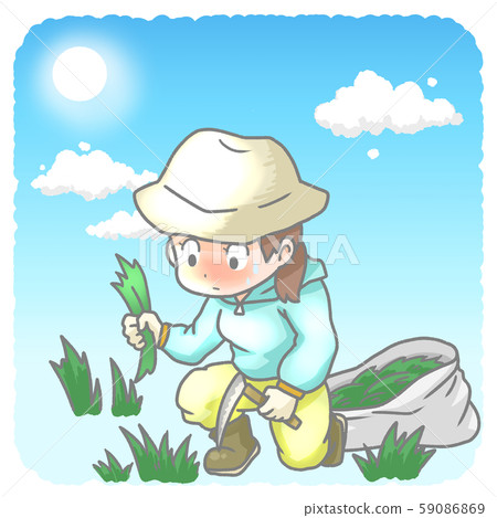 除草女人的插圖 59086869