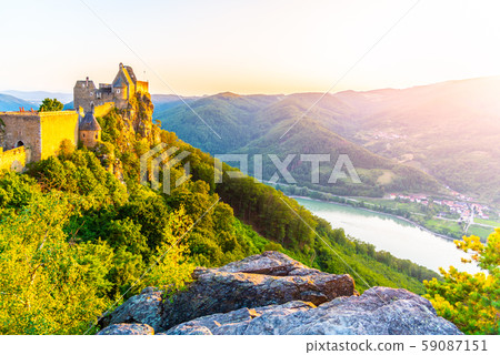 Aggstein Castle ruins at sunse time. Wachau Valley of Danube River, Austria 59087151