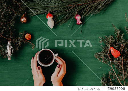 women's hands Christmas background new year tree decoration winter holiday gifts decor women's hands Christmas background new year tree decoration winter holiday gifts decor 59087906