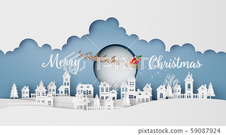 Illustration of Santa Claus on the sky coming to 59087924