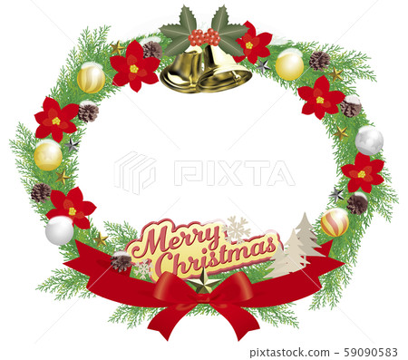 Vector illustration design Christmas wreath emblem decoration bell ribbon ellipse Vector illustration design Christmas wreath emblem decoration bell ribbon ellipse 59090583