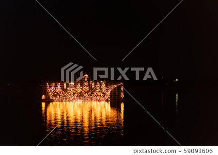 Traditional fire boat floating in Mekong river at 59091606