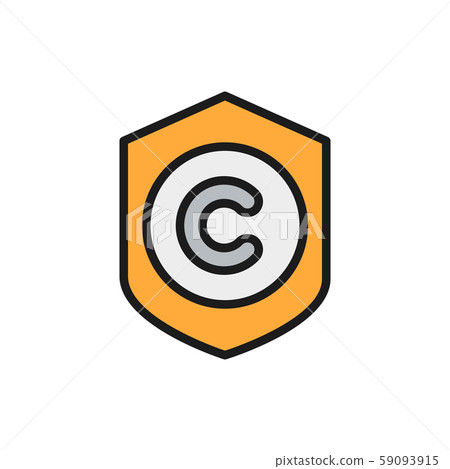 Protection copyright, authors mark flat color icon. 59093915