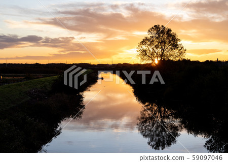 Minuma rice field beautiful scenery of winter morning Minuma rice field beautiful scenery of winter morning 59097046