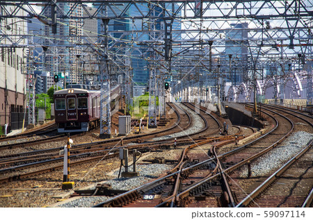 Hankyu train entering Juso Station, Osaka Hankyu train entering Juso Station, Osaka 59097114
